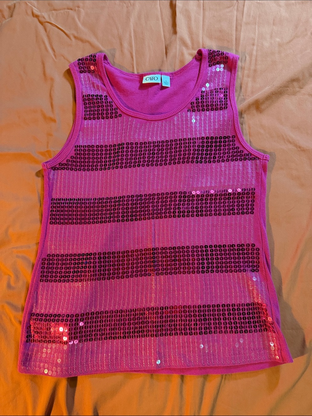 Cato Hot Pink Sequin Stripe Sleeveless Top